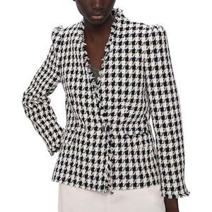 ZARA Houndstooth Tweed Blazer, Black/White, Size M